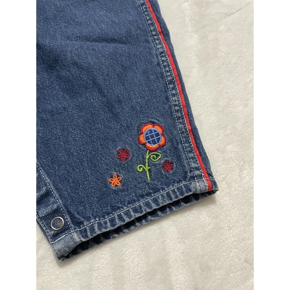 Oshkosh B'gosh Denim Jean Floral Overalls Size 3T Embroidered Cotton Vestbak